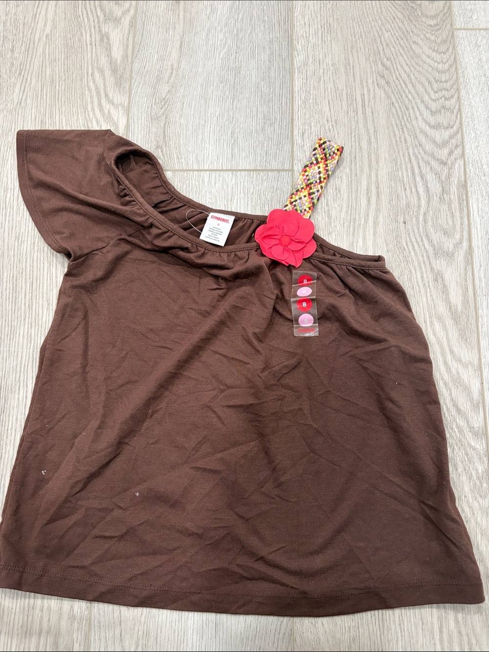 Gymboree Brown One-Shoulder Top with Pink Flower and Multicolor Strap
